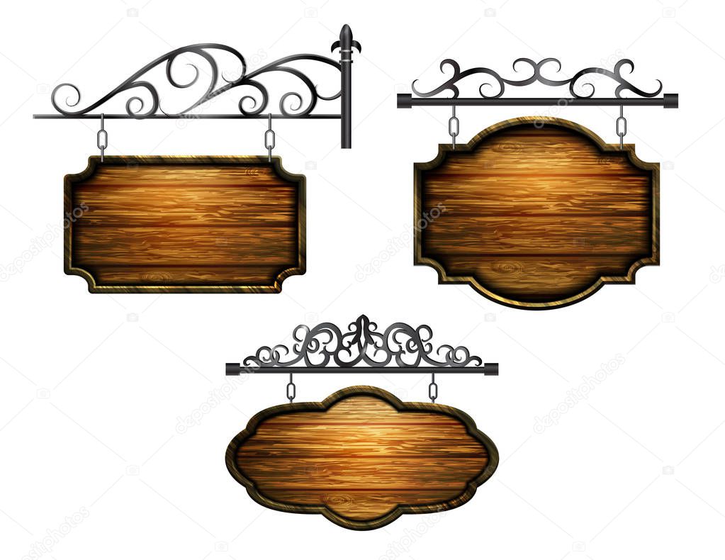 hanging, wooden Board vector, wooden object for text.