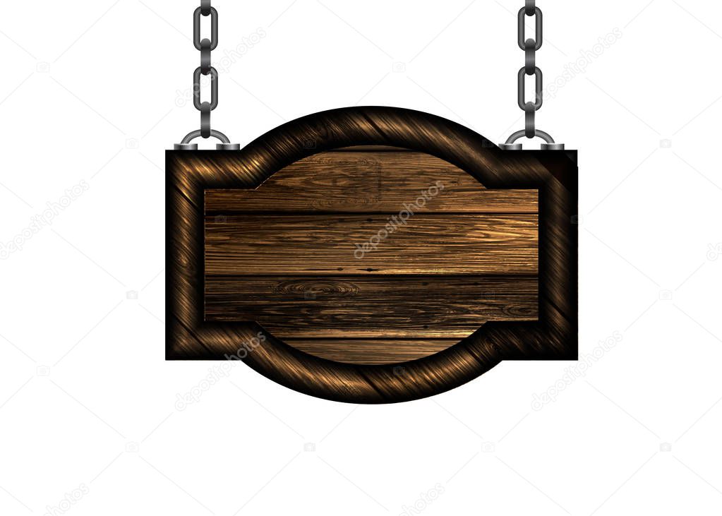 Wooden sign with chain. Vector