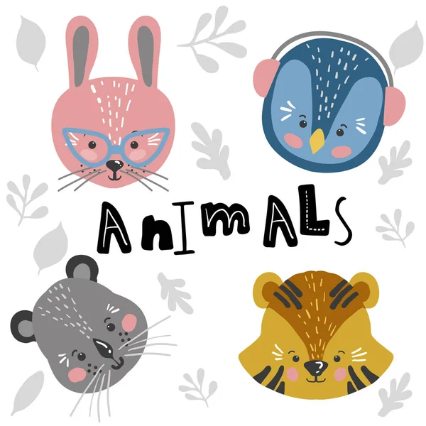 Sevimli çizgi film çocuk odası için küçük hayvanlar çocukça Yazdır