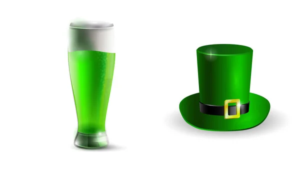 Набор Кружки Пива Лепрекон Зеленые Элементы Шляпы День Святого Патрика — стоковый вектор