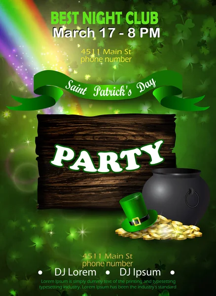 Vacances irlandaises Saint Patricks Day. Affiche de fête, pancarte de nuit disco — Image vectorielle