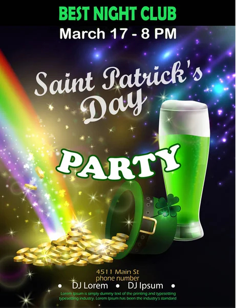 Irish holiday Saint Patricks Day. Party poster, disco night placard