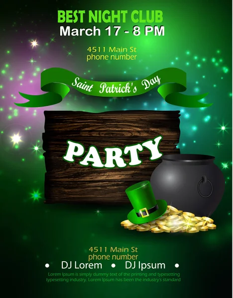 İrlandalı tatil Saint Patricks Day. Parti poster, disko gece tasarlamak — Stok Vektör