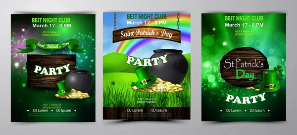 爱尔兰节日圣帕特里克节。派对海报, 迪斯科夜标语牌 — 图库矢量图片