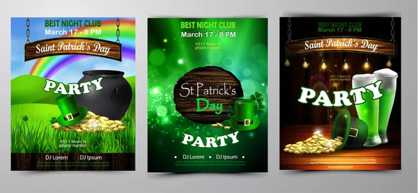 Vacances irlandaises Saint Patrick s Day. Affiche de fête, pancarte de nuit disco — Image vectorielle