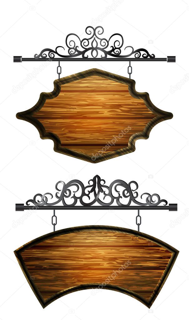 hanging, wooden Board vector, wooden object for text.