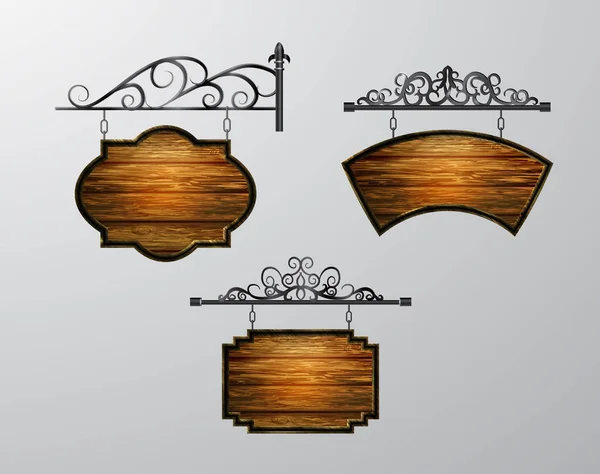 Accrochage, vecteur de planche en bois, objet en bois pour texte . — Image vectorielle