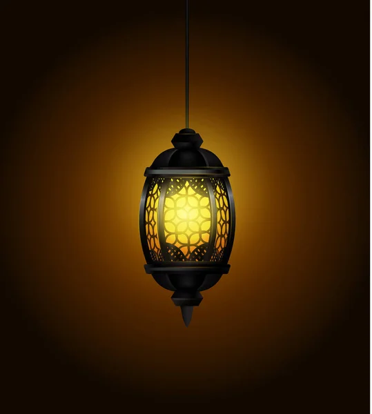 Ramadan Kareem Lantern or Fanous in a Dark Glowing Background Vector Illustration — Stock Vector