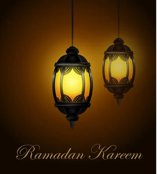 Ramadan Kareem Linternas o Fanous en un fondo resplandeciente oscuro Vector Illustration — Vector de stock