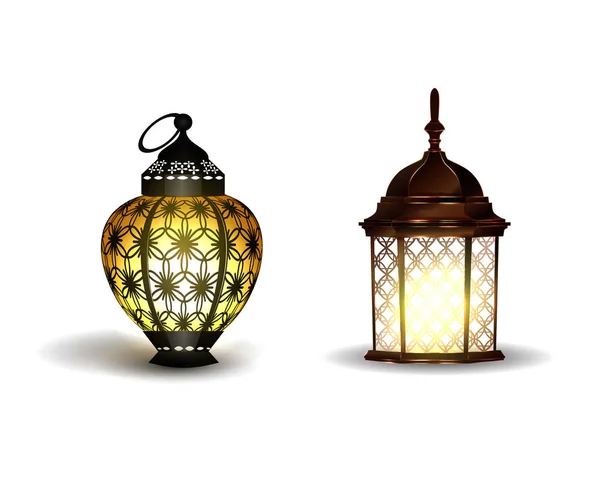 Lanternes 3D réalistes Ramadan Kareem — Image vectorielle