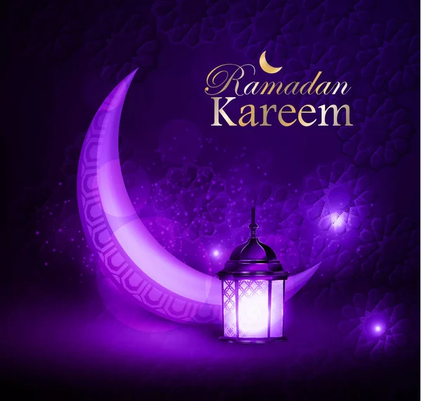 Ramadán saludos vector con luna y linterna — Vector de stock