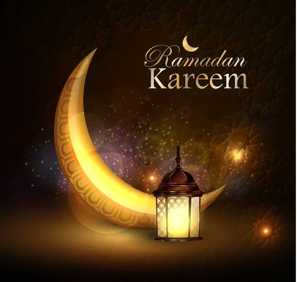 Ramadan groeten vector met maan en lantaarn — Stockvector