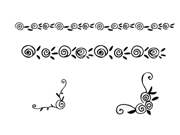 Χέρι που διάνυσμα διαχωριστικά. Σύνολο γραμμών, τα σύνορα και δάφνες. Στοιχεία σχεδιασμού doodle. — Διανυσματικό Αρχείο