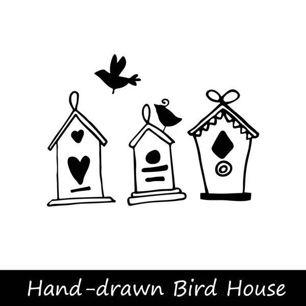Vögel und Vogelhäuser stilisierte handgezeichnete Sammlung — Stockvektor