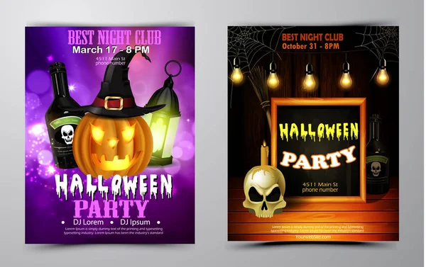 Halloween-Party Flyer Set Vektor — Stockvektor