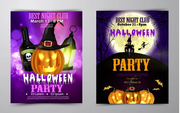 Halloween-Party Flyer Set Vektor — Stockvektor