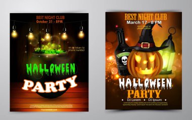 Cadılar Bayramı Partisi Davetiyesi ahşap duvar arka plan üzerinde