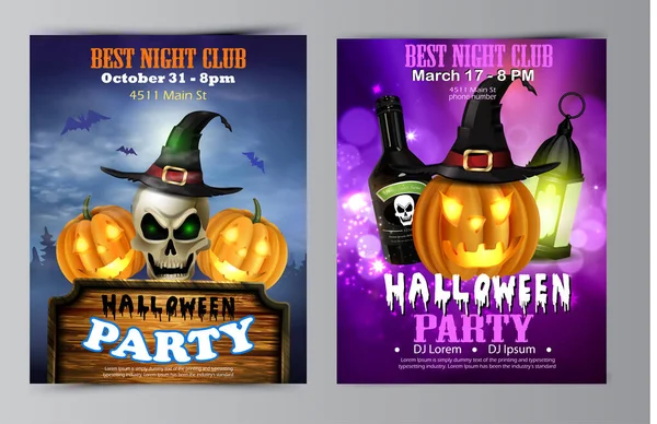 Halloween-Party Flyer Set Vektor — Stockvektor