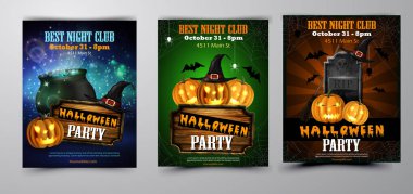 Cadılar Bayramı parti el ilanı seti vektör