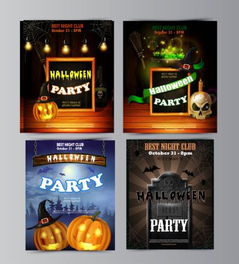 Cadılar Bayramı parti el ilanı seti vektör