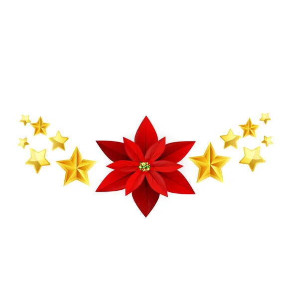 Illustration vectorielle des étoiles dorées brillantes Christmas poinsettia — Image vectorielle