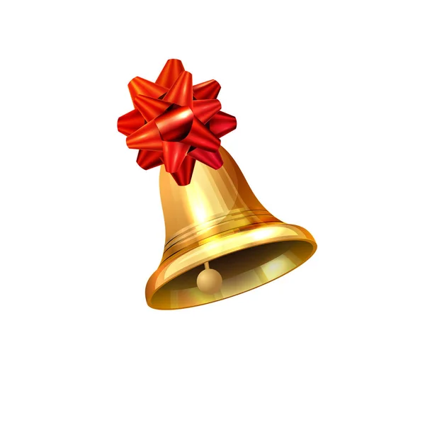 Ilustración vectorial de brillante campana de Navidad dorada decorada con lazo rojo — Archivo Imágenes Vectoriales