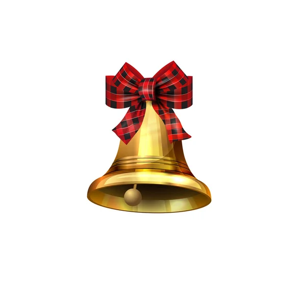 Vector illustration of shiny golden Christmas bell decorated with red bow — Stock Vector