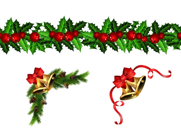 Cloches de Noël vectorielles avec décorations d'arbre de Noël — Image vectorielle
