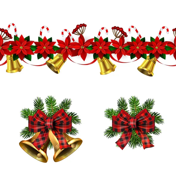Campane di Natale vettoriali con decorazioni per alberi di Natale — Vettoriale Stock