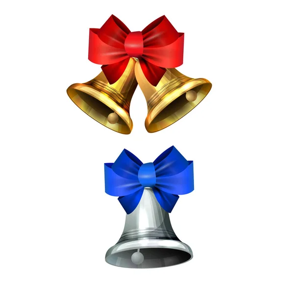 Silver and golden Christmas bells. Vector illustration. — Stock Vector
