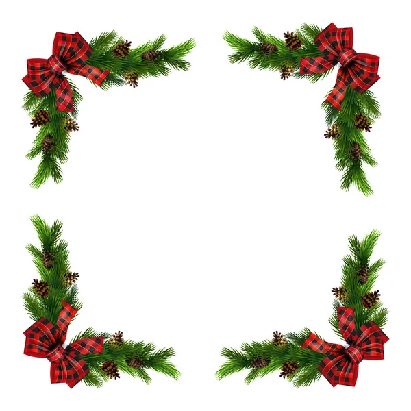 Vector. Christmas decoration: evergreens frame isolated — Stock Vector