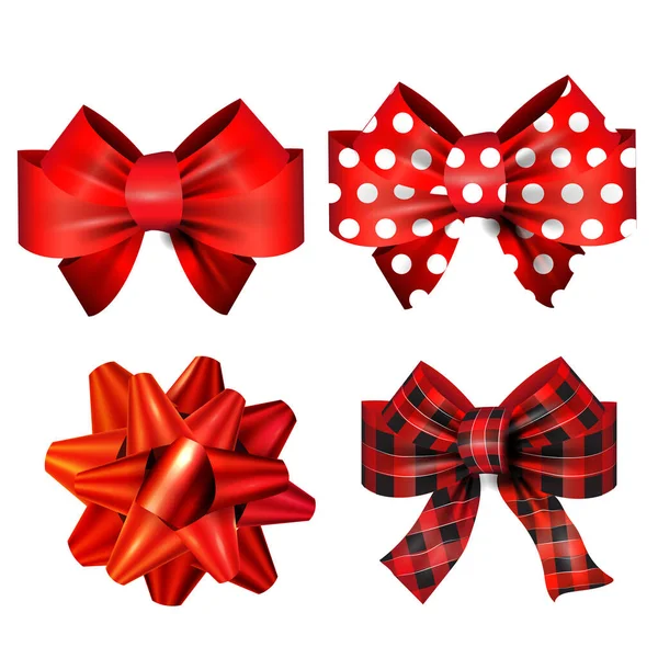 Big set of red gift bows with ribbons. Vector — Stock Vector