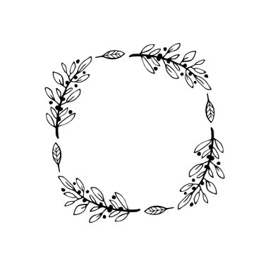 Çiçek sınırlarını çember yapın. Mürekkeple çizilmiş eskiz çerçeveleri. Vektör illüstrasyonu.