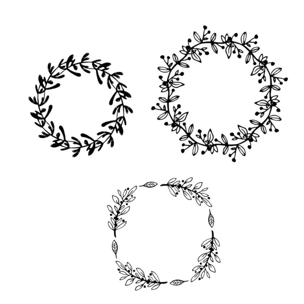 Κύκλος floral σύνορα. Σκελετοί, ζωγραφισμένοι στο χέρι με μελάνι. Εικονογράφηση διανύσματος. — Διανυσματικό Αρχείο