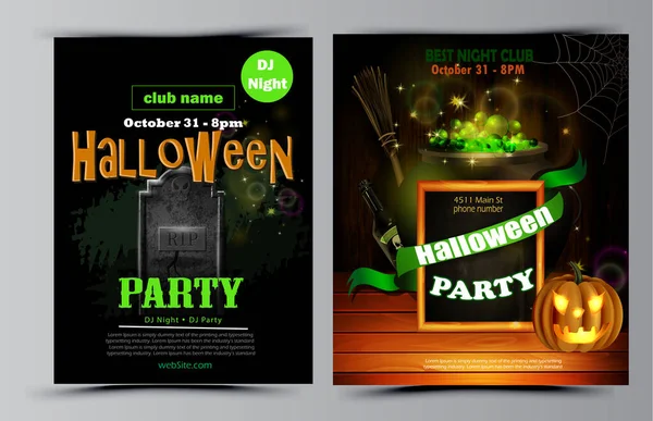 Halloween partido panfleto conjunto vetor —  Vetores de Stock