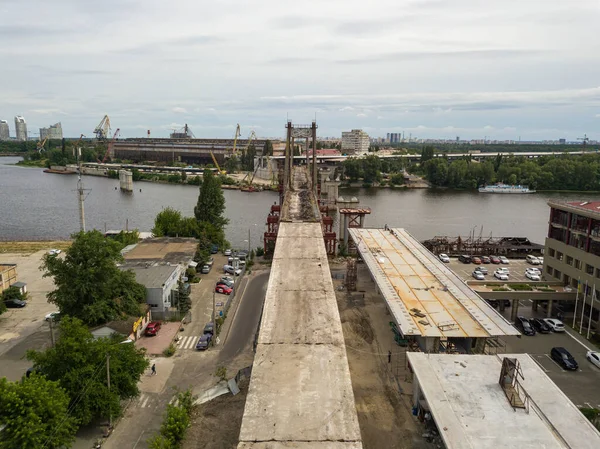 Aerial Drone View Reconstruction Bridge Dnieper River Kiev — Stock Photo, Image