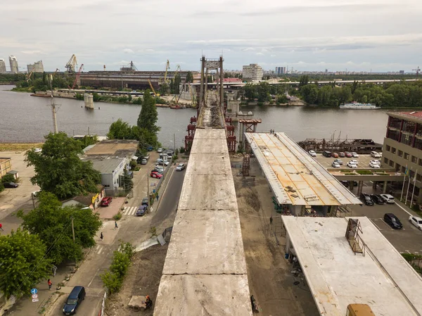 Aerial Drone View Reconstruction Bridge Dnieper River Kiev — Stock Photo, Image