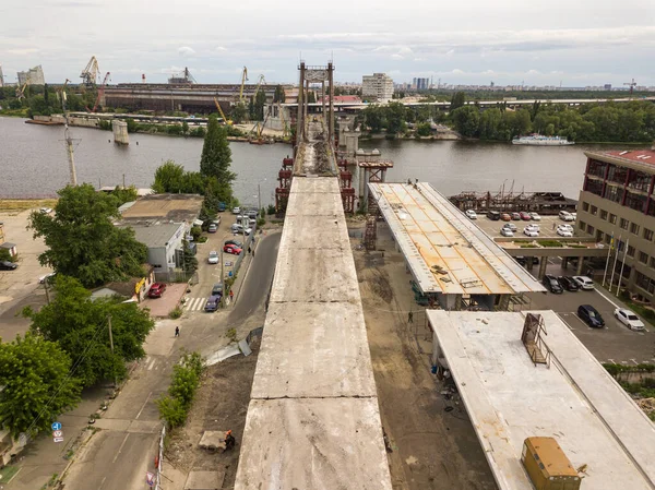 Aerial Drone View Reconstruction Bridge Dnieper River Kiev — Stock Photo, Image