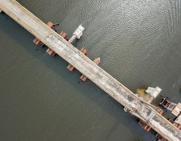 Vista Aérea Superior Reconstrução Uma Ponte Sobre Rio Dnieper Kiev — Fotografia de Stock