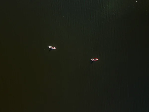 Két Kajak Hajó Hajózik Dnyeper Folyó Mentén Napos Nyári Nap — Stock Fotó