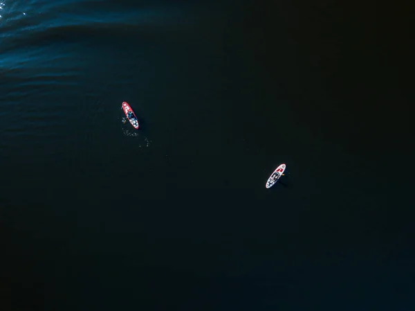 Dos Barcos Kayak Navegan Largo Del Río Dniéper Día Soleado —  Fotos de Stock
