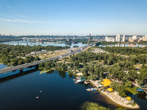 Luchtdrone Zicht Uitzicht Rivier Dnjepr Kiev — Stockfoto