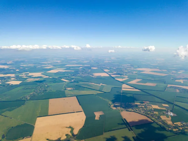 Voando Nas Nuvens Sobre Campos Agrícolas Ucrânia Voo Aéreo — Fotografia de Stock