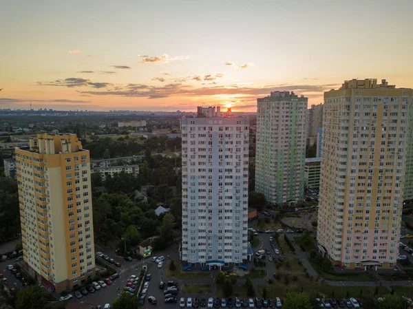 Αεροφωτογραφία Τηλεκατευθυνόμενου Ηλιοβασίλεμα Στο Κίεβο — Φωτογραφία Αρχείου