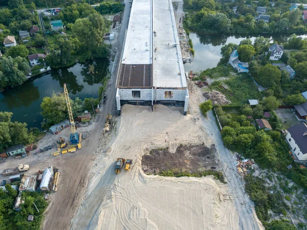 Letecký Výhled Výstavba Mostu Přes Řeku Dněpru Kyjevě — Stock fotografie