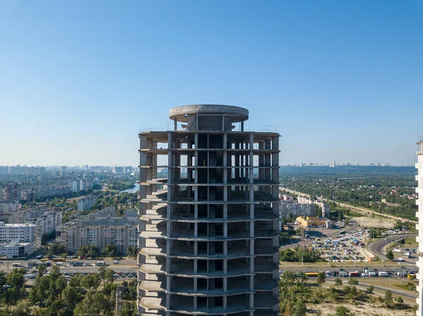 Widok Lotu Ptaka Opuszczona Budowa Wieżowców Kijowie — Zdjęcie stockowe