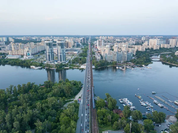 Ponte Della Metropolitana Kiev Attraverso Dnieper Veduta Aerea Del Drone — Foto Stock
