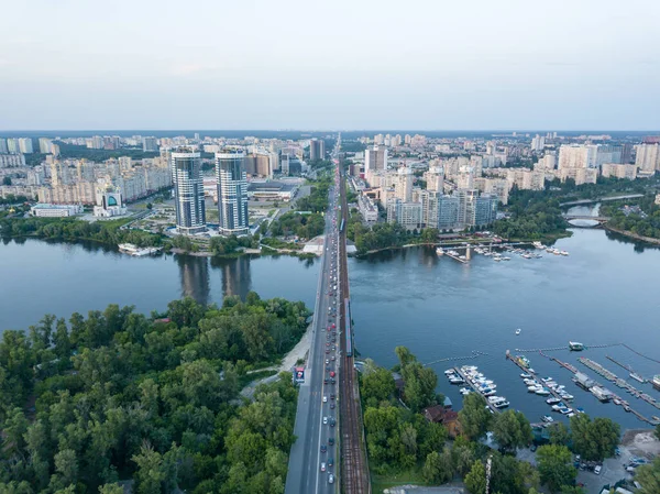 Kiev Metro Bridge Dnieper Aerial Drone View Blue Hour — Stock Photo, Image