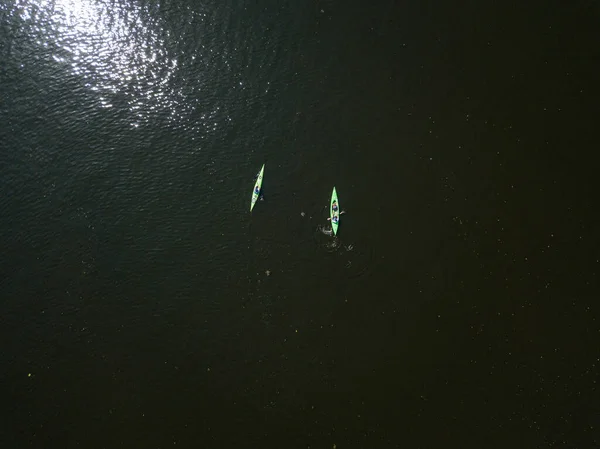 Řece Dněpru Plují Dvě Kajakové Lodě Slunečný Letní Den Výhled — Stock fotografie