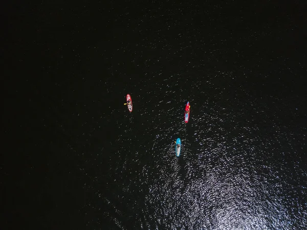 Drie Kajakboten Varen Langs Rivier Dnjepr Zonnige Zomerdag Vanuit Lucht — Stockfoto